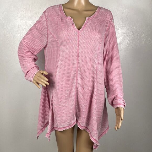 ❤️Last Chance Seven7 Pink Cotton Blend Handkerchief Hem Waffle Top size L - Picture 2 of 10